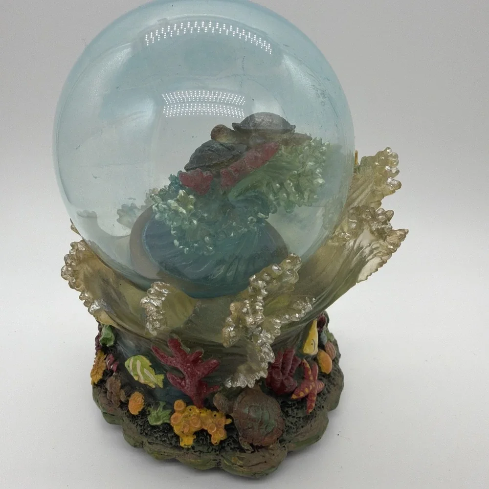 Vintage 2 Snow Globes Turtles & Dolphins On‎ Coral Reefs Music Box Parts Only